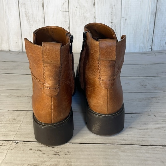 Franco Sarto Billie Lug Sole Butterscotch/Cognac Leather Ankle Platform Bootie - Picture 5 of 12